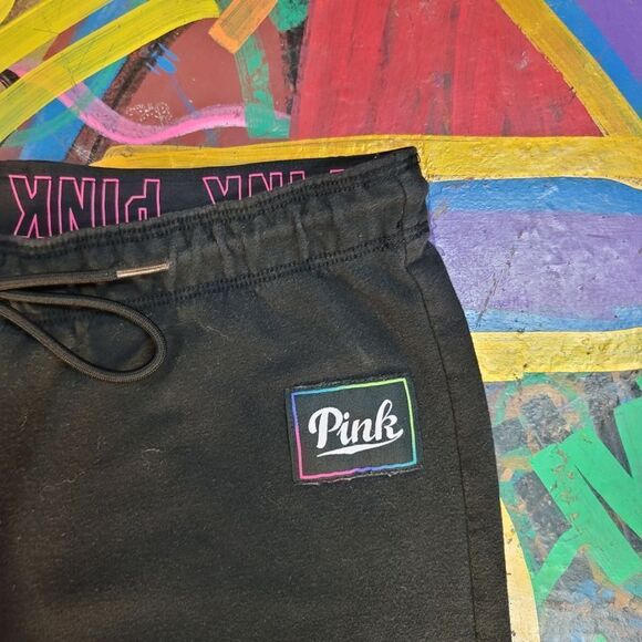Victoria's Secret PINK joggers - black with neon pink palm tree design, size: S - Picture 3 of 10